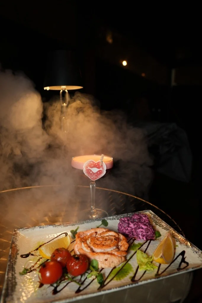 Smoke over salmon and cocktail