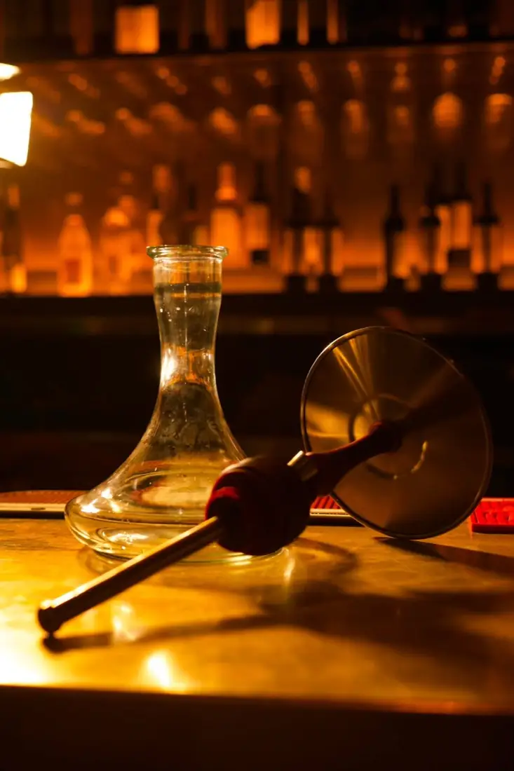 Glass shisha base on the bar at O.S Smoke